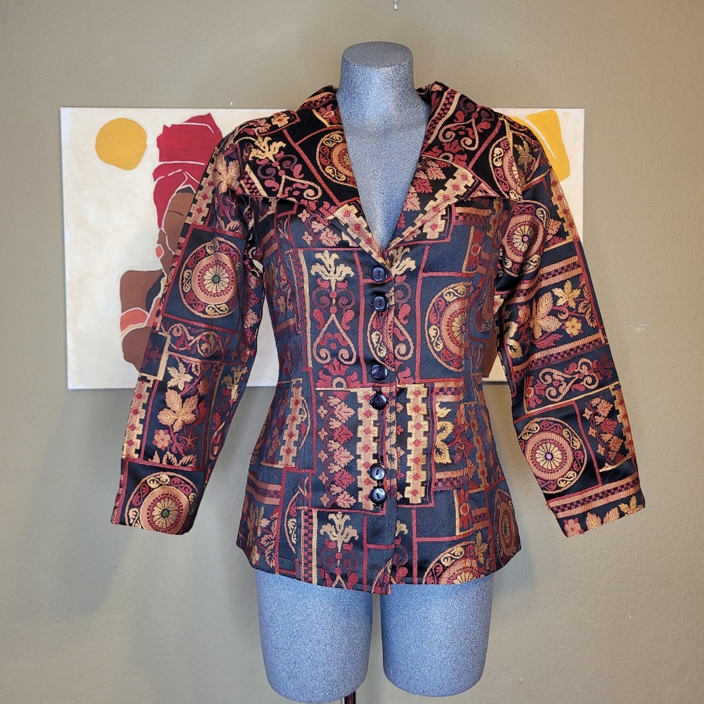 Papillon Blanc Black and Brown Patterned Blazer Size Medium